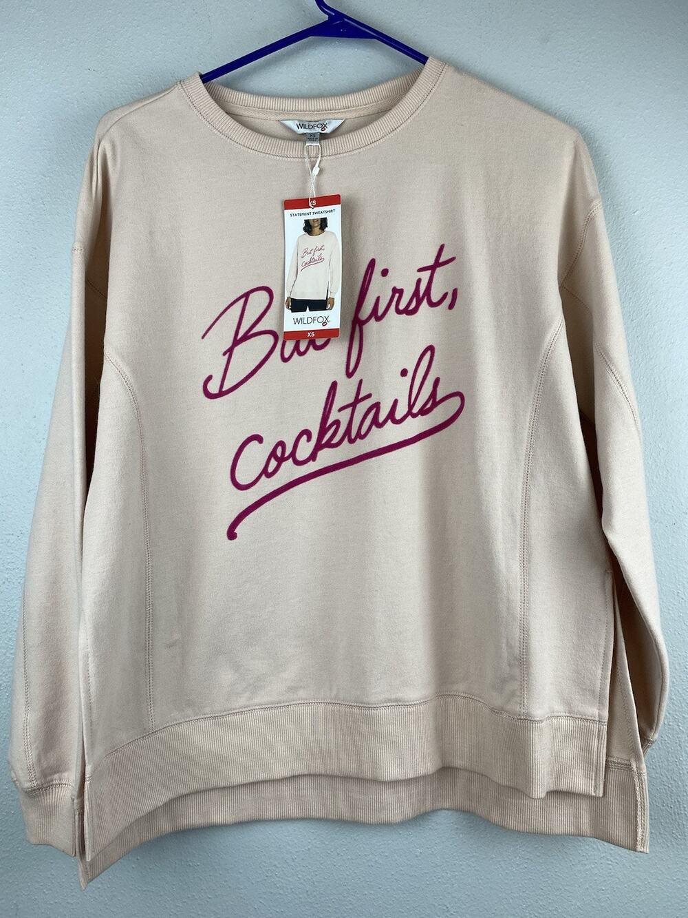 NWT Wildfox Sz XS Peach Whip But First Cocktails LS Sweatshirt Tunic